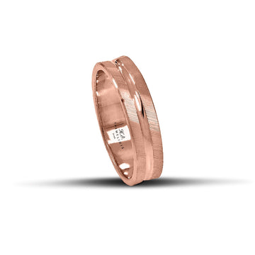 Μοντέρνες βέρες γάμου ροζ χρυσές 5 mm, σαγρέ με λουστρέ γραμμή, χειροποίητης κατασκευής, διαθέσιμες σε 9, 14, 18 ή 22 καράτια.